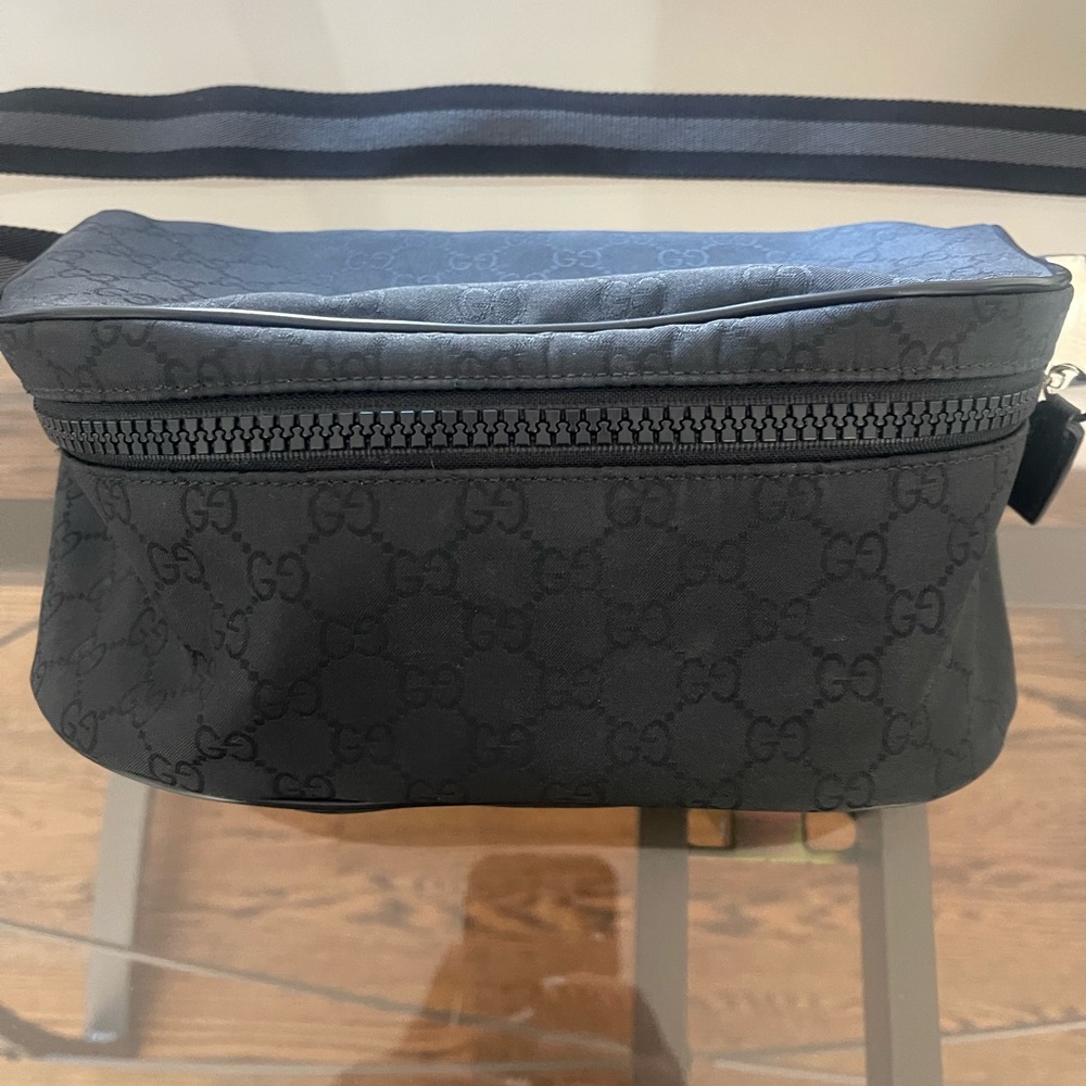 GUCCI GG Monogram Nylon Canvas Fanny Pack Belt Bag Black